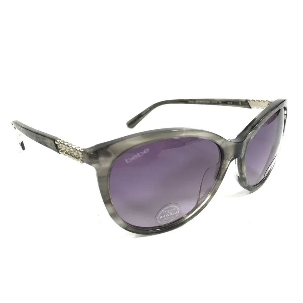 Bebe Sunglasses BB7202 001 SMOKE HORN Gray Cat Eye Frames Purple Gradient Lenses